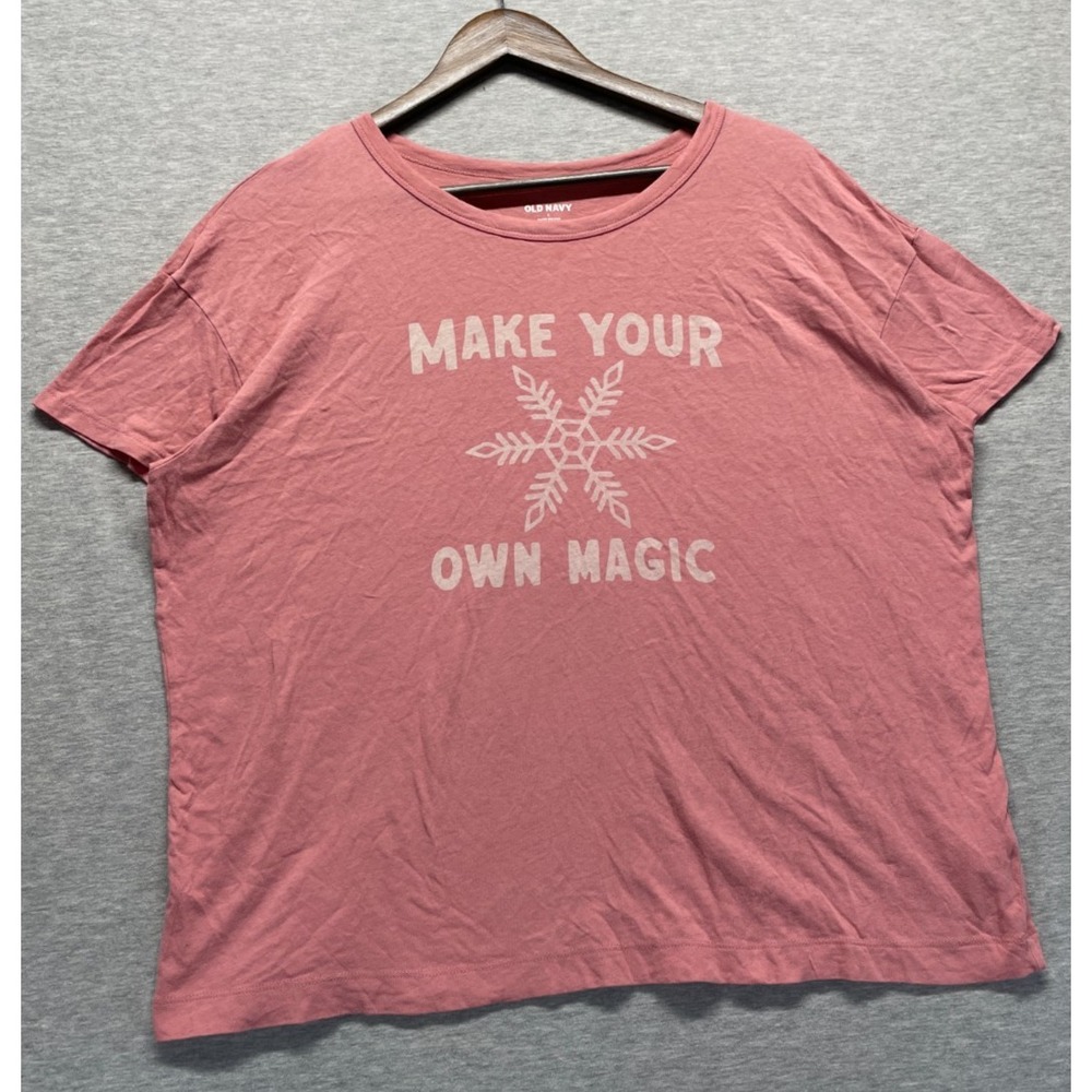 Old Navy T Shirt Womens Large Pink Graphic Print Snowflake Make Your Own Magic